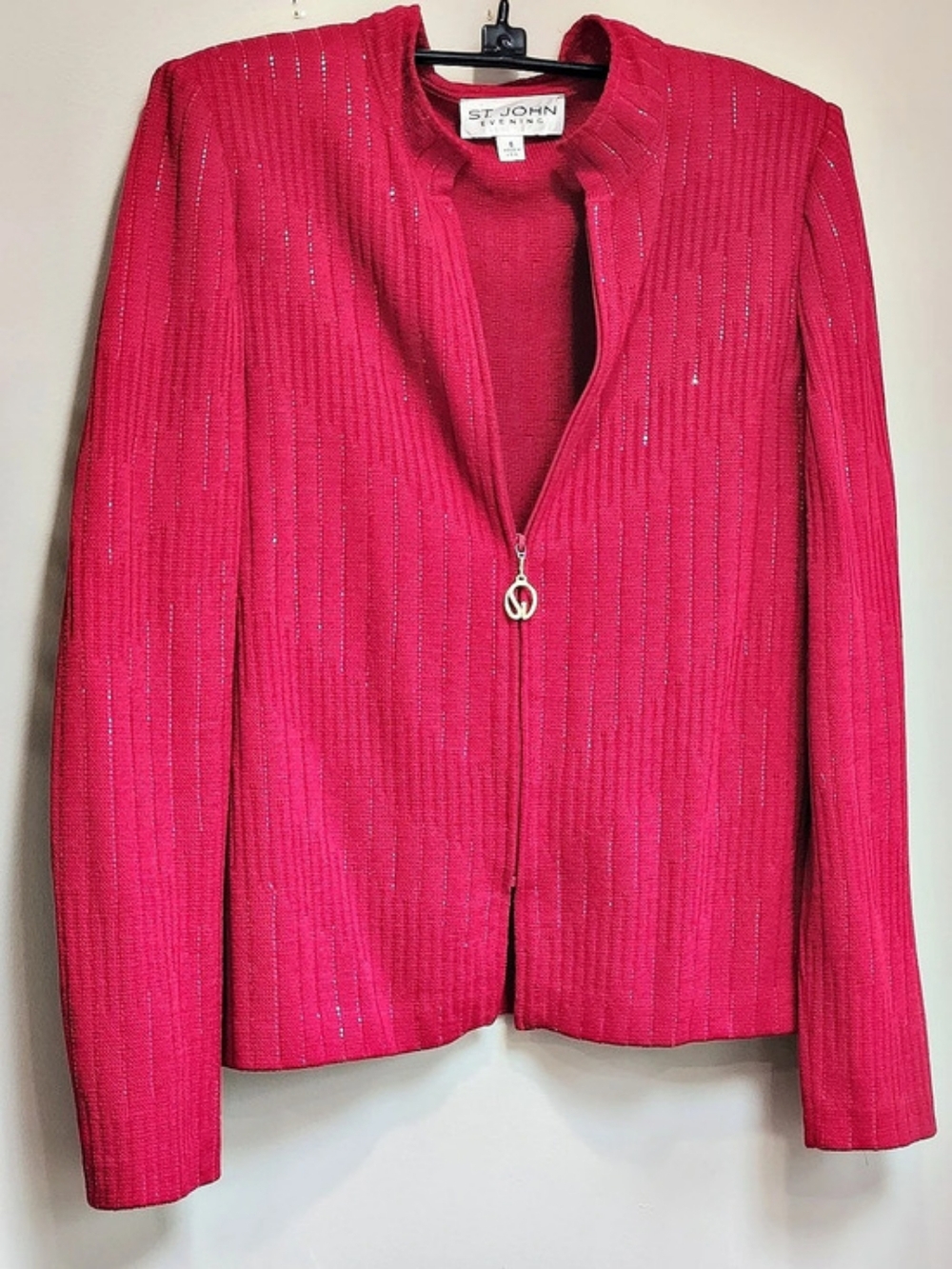 St. John Knit Zip Front Jacket in Red S6
